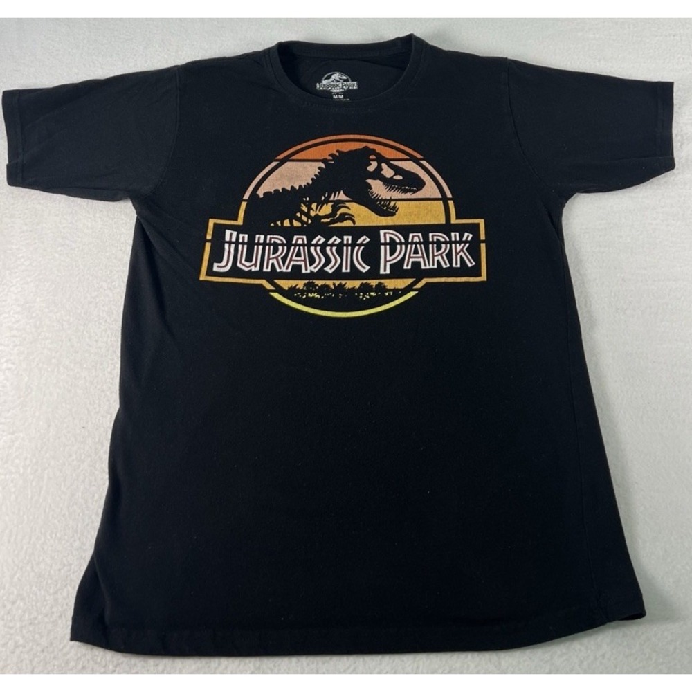 Jurassic Park Logo T Shirt Black Movie Graphic Tee Men's M Universal Amblin